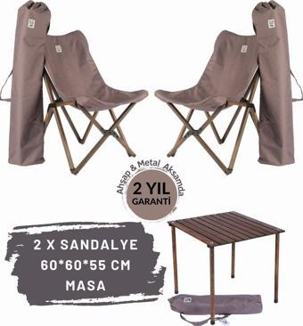 Bag The Joy Ahşap Katlanır Masa Sandalye Seti Antrasit Iskelet Koyu Grı Kılıf-60x60x55 Antr Masa