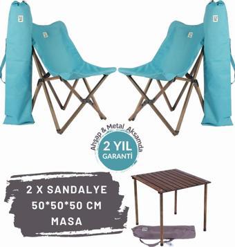 Bag The Joy Ahşap Katlanır Masa Sandalye Seti Antrasit Iskelet Turkuaz Kılıf 50x50x50 Antrasit Masa