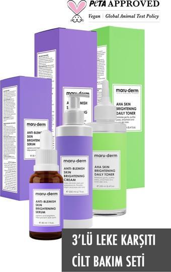 Maru.Derm 3'lü Cilt Bakım Seti - Leke Karşıtı Tonik - Krem - Serum (250 Ml - 200 Ml - 30 Ml)