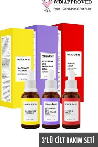 Maru.Derm 3'lü Fırsat Serum Seti Mrd502 - Niacinamide %10 Serum - Ginseng Serum - Leke Serumu