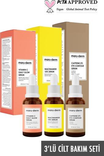 Maru.Derm 3'lü Fırsat Serum Seti Mrd503 - Caffeine %5 Serum - Niacinamide %10 Serum - C Vitamini Serum