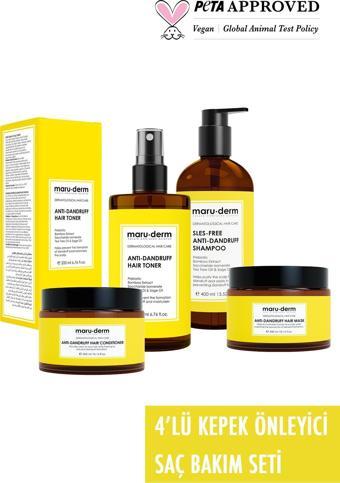Maru.Derm 4'lü Kepek Karşıtı Saç Bakım Seti - Kepeğe Karşı Etki'li Şampuan - Saç Kremi - Saç Maskesi - Saç Toniği