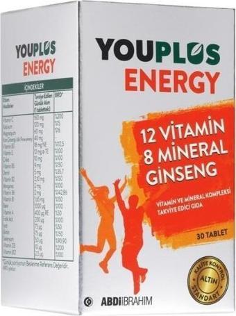 Youplus Energy Vitamin ve Mineral Kompleksi Takviye Edici Gıda 30 Tablet