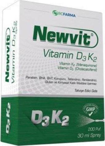 Newvit Vitamin D3K2 Sprey 200 Puf Takviye Edici Gıda 30 ml