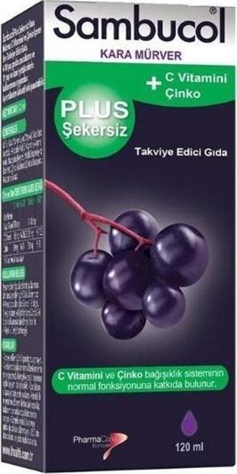 Plus Şekersiz C Vitamini + Çinko İçeren Kara Mürver Ekstreli Takviye Edici Gıda 120 ml