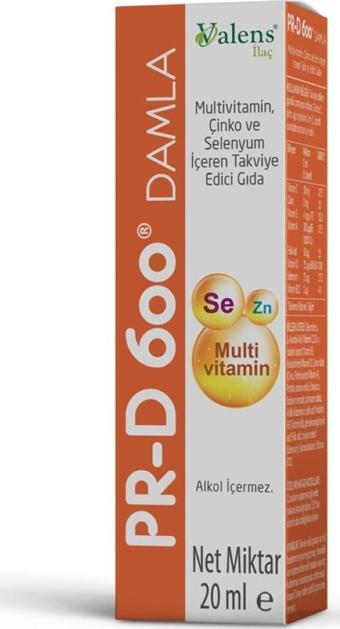 PR-D 600 Damla Multivitamin, Çinko ve Selenyum İçeren Takviye Edici Gıda 20 ml