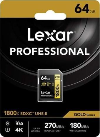 Lexar 64 GB Gold Series 1800x SDXC Class 10 UHS-II Hafıza Kartı