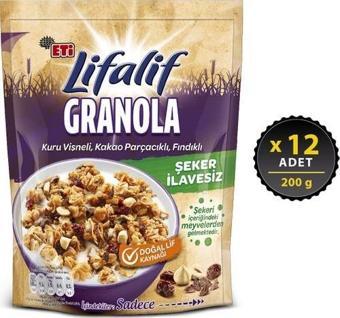 Eti Lifalif Granola Kuru Vişneli, Kakao Parçacıklı, Fındıklı 200 gr x 12 Adet