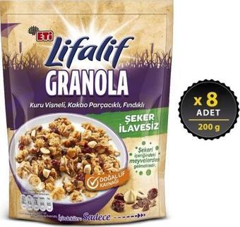 Eti Lifalif Granola Kuru Vişneli, Kakao Parçacıklı, Fındıklı 200 gr x 8 Adet