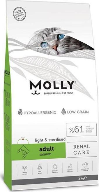 Molly Hipoalerjenik Düşük Tahıllı Light&Sterilised Somonlu Kısırlaştırılmış Kedi Maması 2 kg