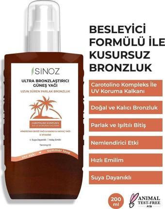 Sinoz Kusursuz Bronzlaştırıcı Güneş Yağı Spreyi 200 ml Hindistan Cevizi Kakao Havuç Yağı Içeren