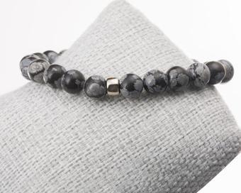 Taşta Moda Karlı Obsidyen Taşı Bileklik-8 Mm