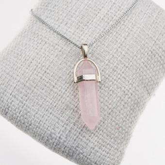 Taşta Moda Pembe Kuvars Taşı Kolye-Kararmaz Zincirli