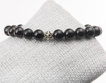 Taşta Moda Siyah Turmalin Taşı Gümüş Bileklik-8 Mm