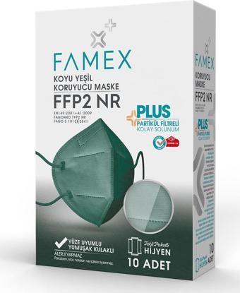 Pony FAMEX N95 FFP2 KORUYUCU MASKE KOYU YEŞİL RENK 10 ADET TEKLİ PAKET DUCK MODELİ