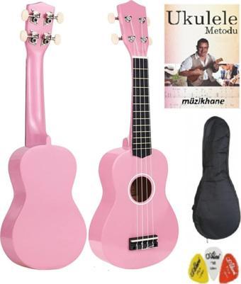 Müzikhane 54 Cm Soprano Pembe Ukulele Kılıf Metot Ve Pena