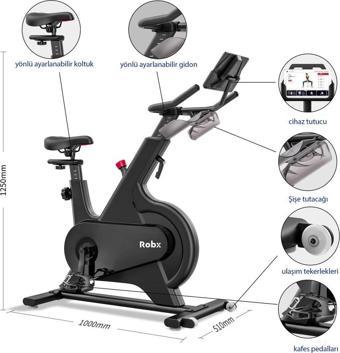 Robx E1 Smart Spin Bike Kondisyon Bisikleti 100 Kademe Manyetik Sürüş Kontrol Sistemi