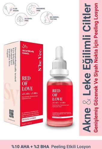 RED OF LOVE - AHA %10 & BHA %2 Cilt Tonu Eşitleyici Canlandırıcı Kırmızı Peeling Serum 30ml