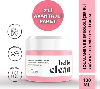 Herbaderm Hello Clean Yağ Bazlı Temizleyici Balm Squalane & Bısabolol Kuru-Hassas Cilt 100 Ml X 2 ADET