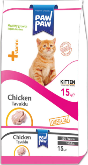 Paw Paw Kitten Tavuklu Yavru Kedi Maması 15 kg