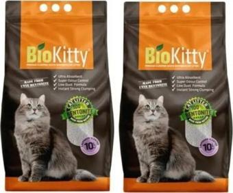 Biokitty Lavanta Kokulu İnce Taneli Tozsuz Doğal Bentonit Kedi Kumu 10 Lt X 2 Adet