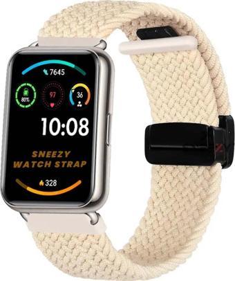 Sneezy Huawei Watch Fit 2 İle Uyumlu Fiberlink Manyetik Tokalı Kumaş Örgü Kordon