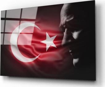 Pi Dekorasyon Türk Bayrağı ve Atatürk Silüet 2 Cam Tablo