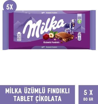 Milka Üzüm Fındık Tablet Çikolata 80 gr - 5 Adet