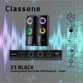 Classone X3 Gamıng Soundbar , Rgb Hoparlör Siyah