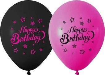 Balonevi Balon 1+1 Pink Stars Baskılı 12" Pastel (100 Lü Paket)