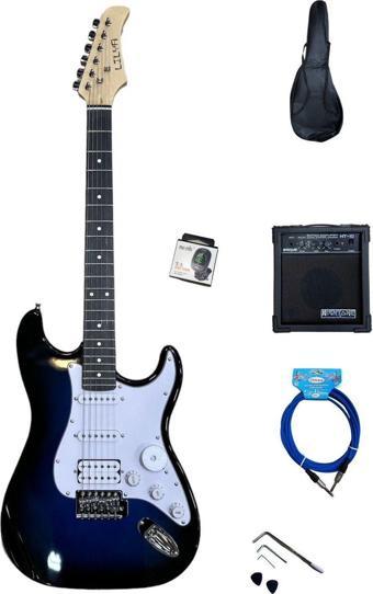 Lilya Elektro Gitar Strat Kasa (Mavi) Set