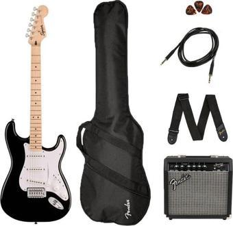 Squier Sonic Stratocaster Black Frontman 10G Elektro Gitar Seti