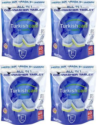 Turkishcare Hepsi 1 Arada 40 lı Bulaşık Makinası Tableti x 4 Paket (160 Tablet)