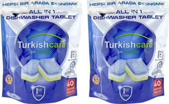 Turkishcare Hepsi 1 Arada 40 lı Bulaşık Makinası Tableti x 2 Paket (80 Tablet)