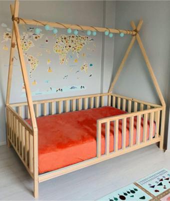 Baby Kinder Kızıldereli Doğal Montessori Bebek  Çocuk Karyolası