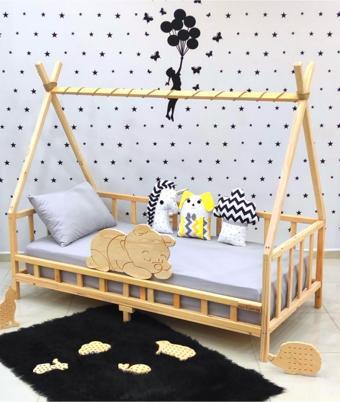 MiniWood Markaawm Ayıcıklı Montessori Yatak Ahşap Çocuk Ve Bebek Karyola