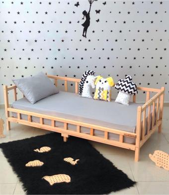 MiniWood Premium Montessori Yatak Doğal Çam Çocuk Ahşap Karyola 80x130