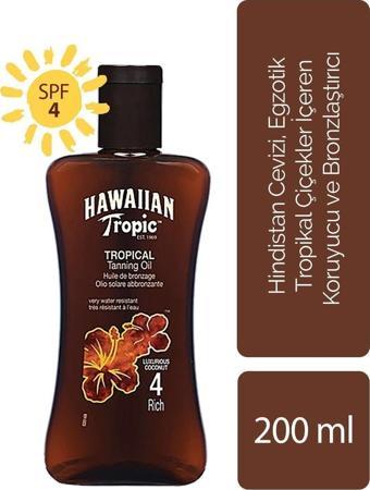 Hawaiian Tropic Güneş Yağı Hindistan Cevizi, Egzotik Tropikal Çiçekler Koruyucu Ve Bronzlaştırıcı Yağ Spf 4