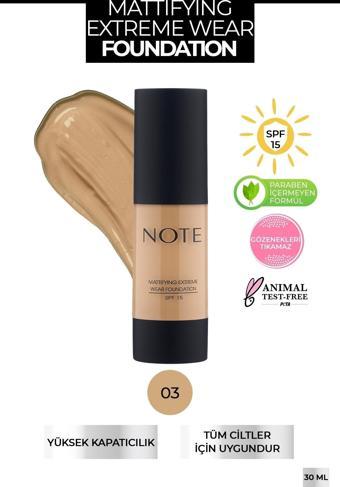 Note Mattifying Extreme Wear Fondöten Mat Bitiş 03 Medium Beige