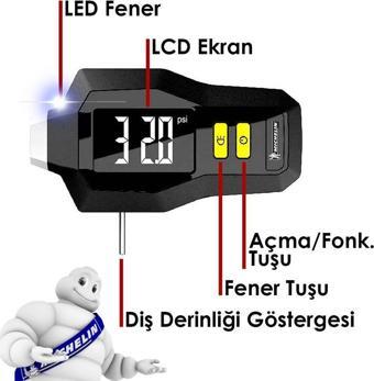 Michelin MC12293 99PSI Dijital Lastik Basınç ve Derinlik Ölçer
