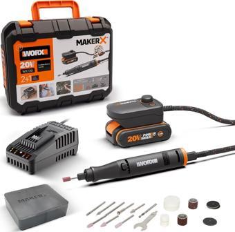 WORX WX739 MAKERX 20Volt 2.0Ah. Kömürsüz Profesyonel Kalem Tipi Devir Ayarlı Gravür Seti + 34 Parça aksesuar