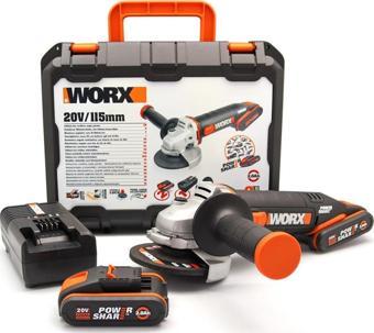 WORX WX800 20Volt 2.0 Ah. Li-ion Çift Akülü 115mm Profesyonel Şarjlı Avuç Taşlama