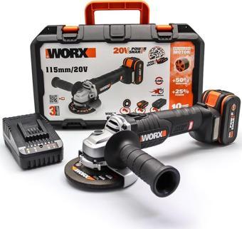 WORX WX813 20Volt 4.0Ah. Li-ion Tek Akülü 115mm Kömürsüz Profesyonel Şarjlı Avuç Taşlama