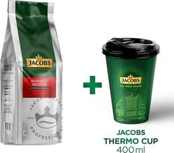 Jacobs Cafe Crema (Banquet Medium) Çekirdek Kahve 1 Kg + Thermo Cup 400 Ml Set
