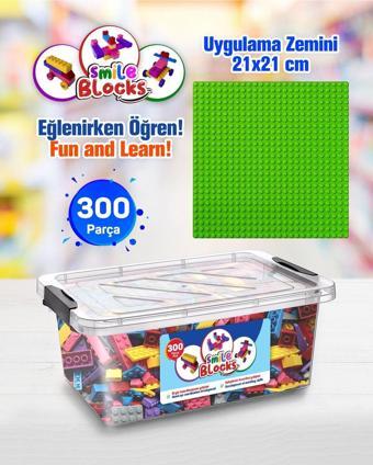 P Parti Oyunevi Smile Blocks 300 Parça Plastik Kutulu Mikro Blok Yeşil Uygulama Zeminli