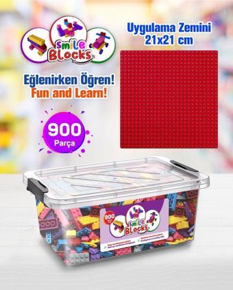 P Parti Oyunevi Smile Blocks 900 Parça Plastik Kutulu Mikro Blok Kırmızı Uygulama Zeminli