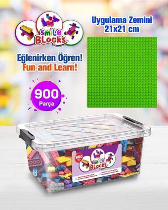 P Parti Oyunevi Smile Blocks 900 Parça Plastik Kutulu Mikro Blok Yeşil Uygulama Zeminli