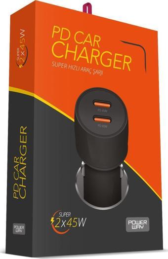 45W PD Ultra Hızlı 2x Type-C Girişli Araç Içi Çakmaklık Şarj Adaptörü, CC45 Araç Şarj Başlığı