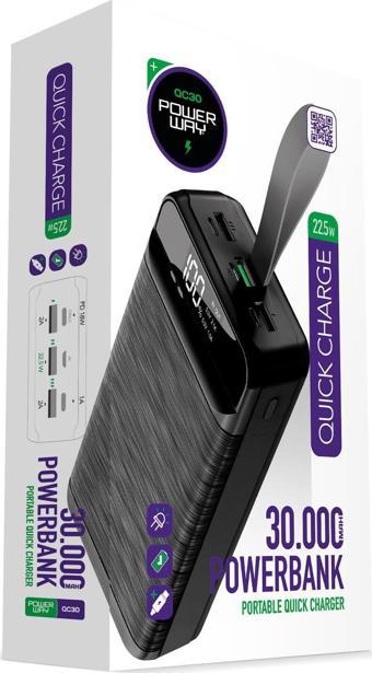 Powerway PD 22.5W 30.000 MAH 3.0 HIZLI ŞARJ (GERÇEK 30.000 MAH GARANTİLİ) QC30 POWERBANK