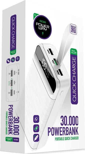 Powerway PD 22.5W 30.000 MAH 3.0 HIZLI ŞARJ (GERÇEK 30.000 MAH GARANTİLİ) QC30 POWERBANK